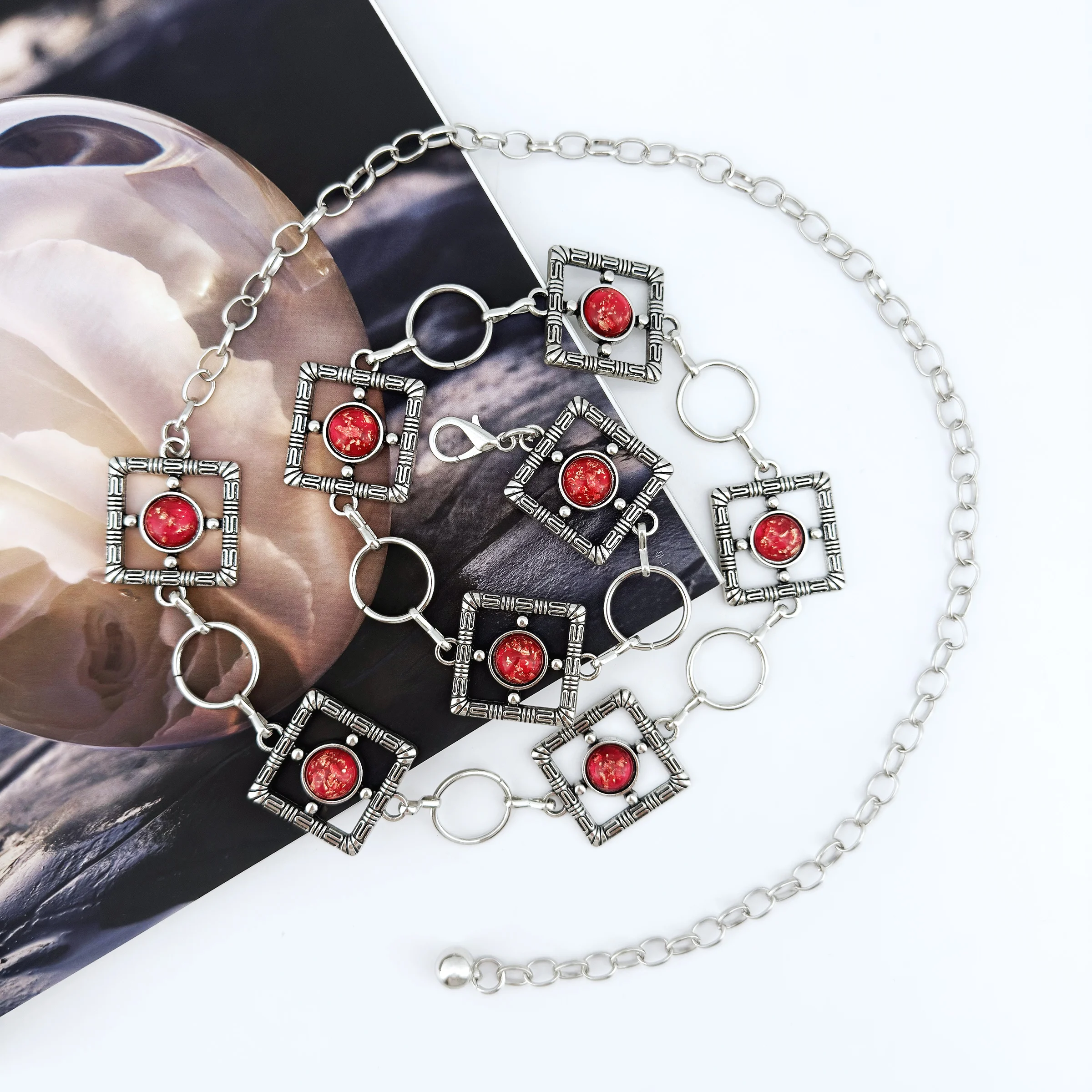 1 Stück Taillenkette im Bohemian-Stil mit bunten Punkten und geometrischem Hohlmuster aus Zinklegierung für Damen, einzigartiges Kleidungsaccessoire mit High-End-Feeling – Detail 8