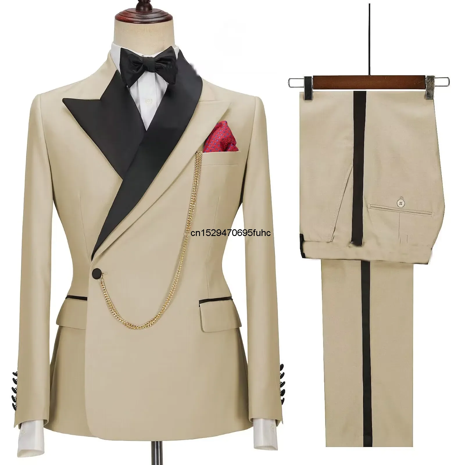 

2 Piece New Solid Men's Peak Lapel Slim Fit Casual Suits Wedding Business Dress Set Tuxedos Groom Terno Masculino (Blazer+Pants)