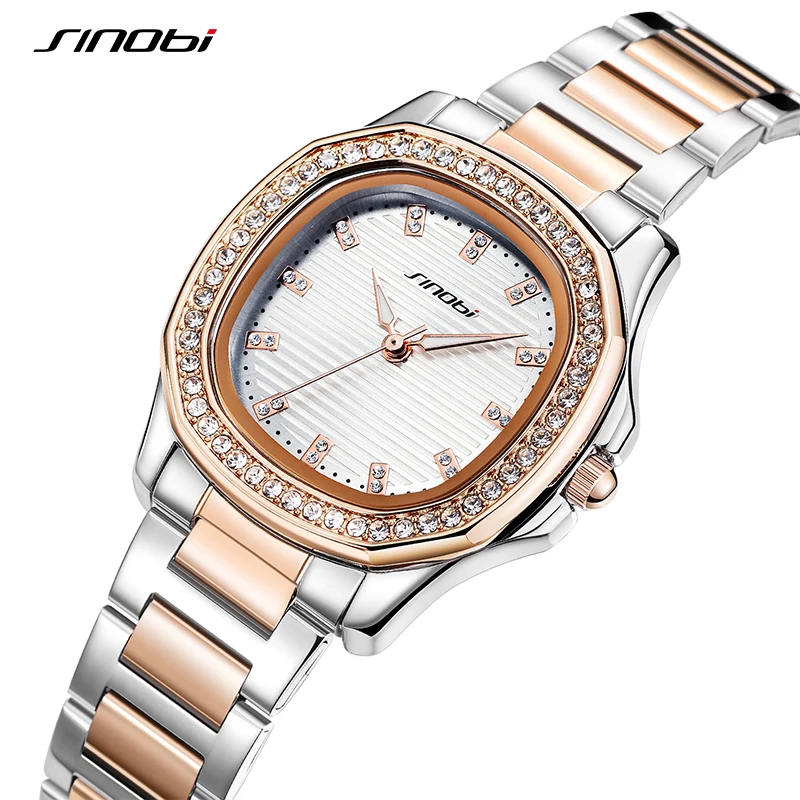 SINOBI-Relojes de pulsera dorados de acero inoxidable para mujer, reloj de pulsera de diamantes, reloj de pulsera de cuarzo para mujer, gran oferta