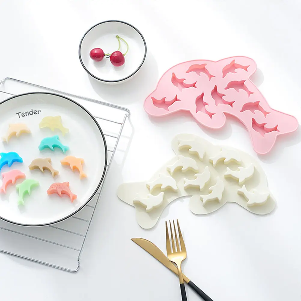 

2Pcs Dolphin Chocolate Mold Silicone Ice Cube Mold Kitchen Gadget Home DIY Ice Tube Maker Flexible Food Grade Heat Resistant