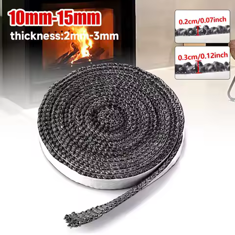 10/15mm Fireplace Sealing Rope Wood Burning Stove Door Self-Adhesive Fiberglass Sealing Cord Replacement Black Gasket Tape