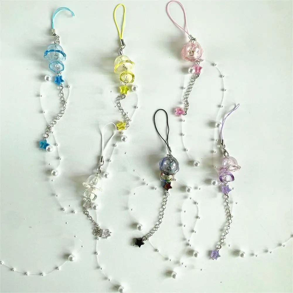 Ocean Style Jellyfish Phone Charm Crystal Star Phone Pendant Y2K Phone Lanyard Phonestraps Pearl Mobile Phone Chain