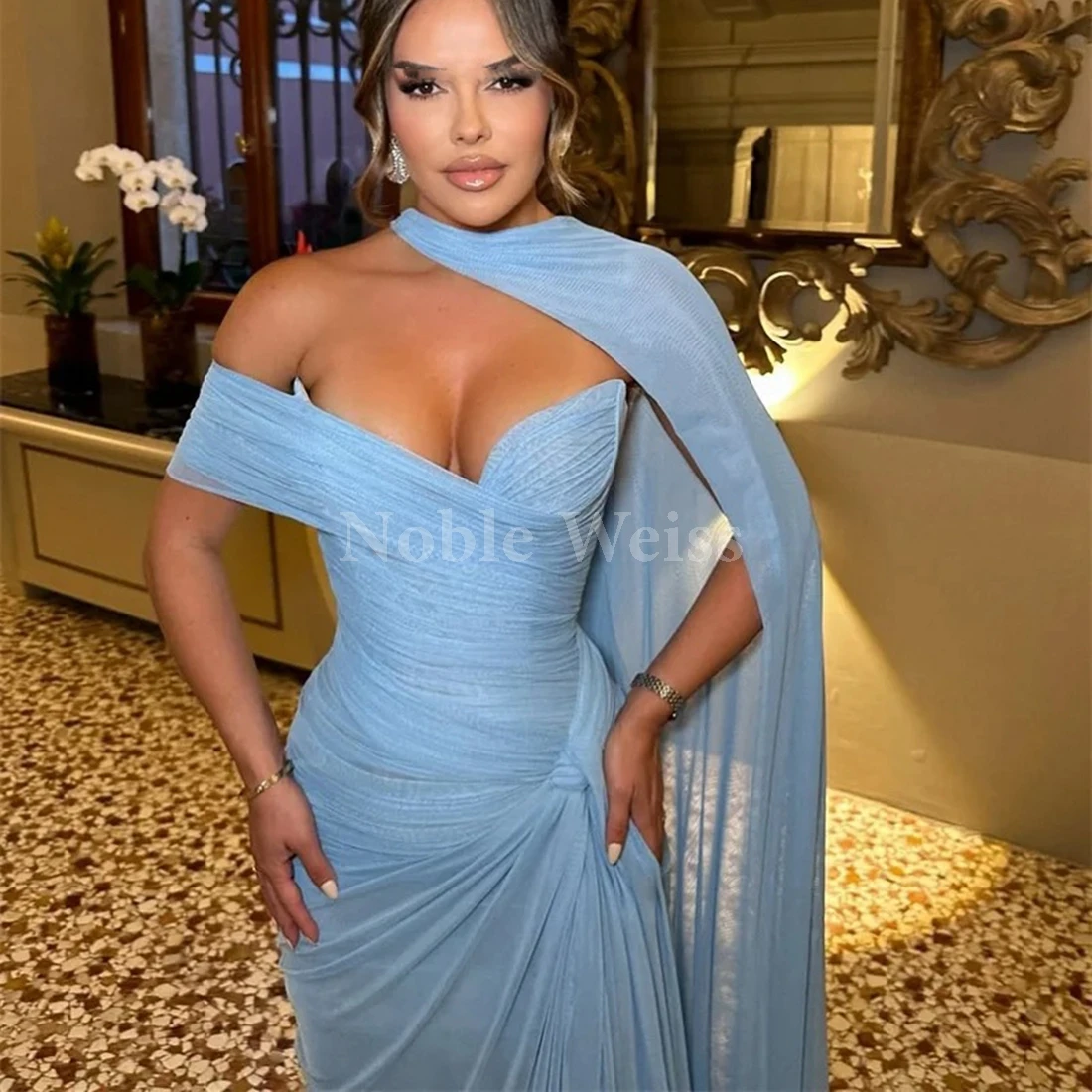 فساتين سهرة حورية البحر من الشيفون على شكل قلب فساتين حفلات مطوية للنساء مخصصة