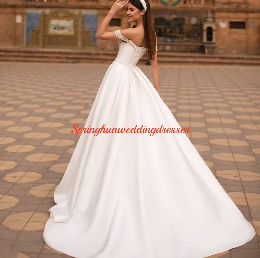 Customized Elegant White Women Strapless Lace-up Wedding Dresses Bridal Gowns V-Neck A-Line Dresses Vestidos De Novia