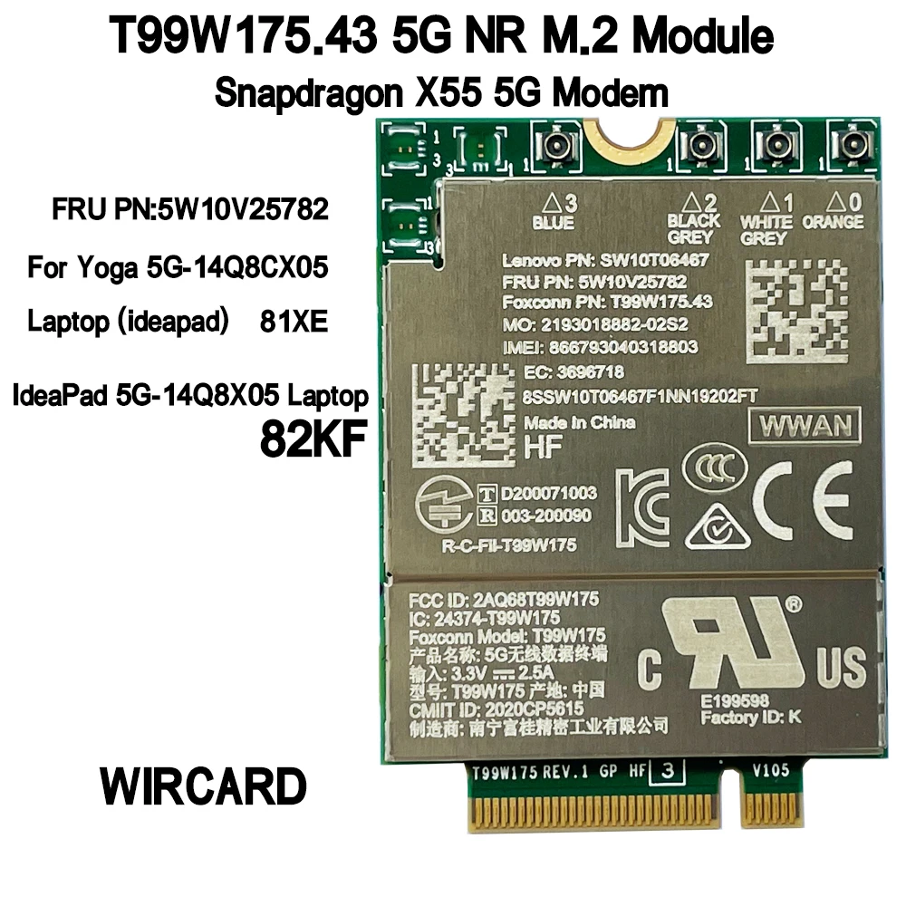 WIRCARD T99W175 T99W175.43 5G NR M.2 5G tarjeta FRU 5W10V25782 X55 5G módem para Yoga 5G-14Q8CX05 portátil IdeaPad 5G-14Q8X05