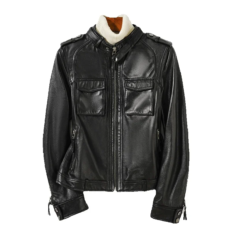 New Snowflake Style Sheepskin Slim Fit Motorcycle Leather Clothes Short Sheepskin Jackets