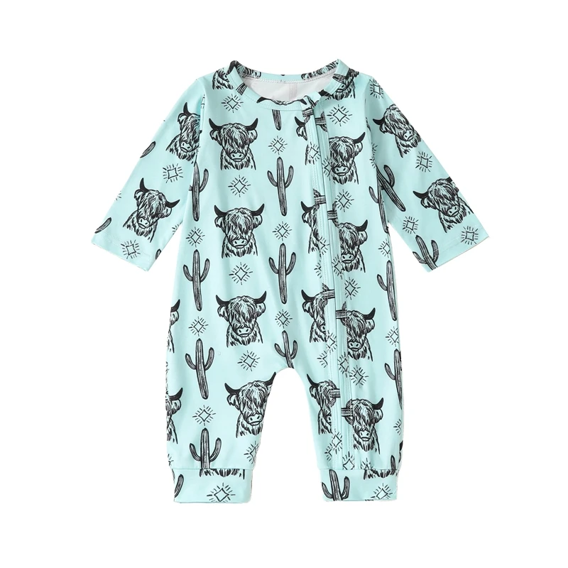 

Newborn Neutral Baby Boys Girls Clothes Western Bull Head Print Long Sleeve Romper Cute Casual Fall Jumpsuit