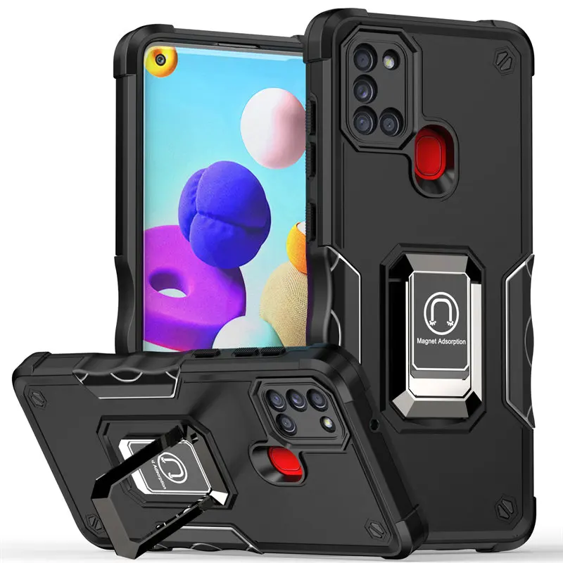 

For Samsung Galaxy A21S 4G Case Shockproof Magnetic Metal Aluminum Ring Holder Armor Back Hard Cover for Samsung A21S 2020 A217M