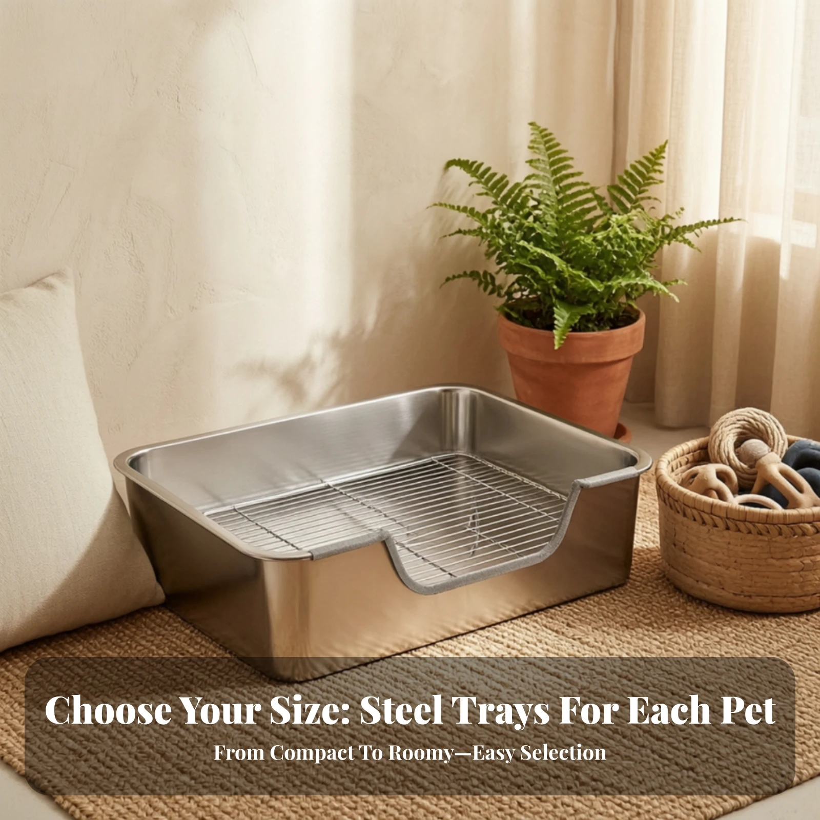 Dog Toilet Tray with Metal Grate Smooth Surface Dog Potty Tray with Grate Stainless Steel Pet Toilet Removable Washable