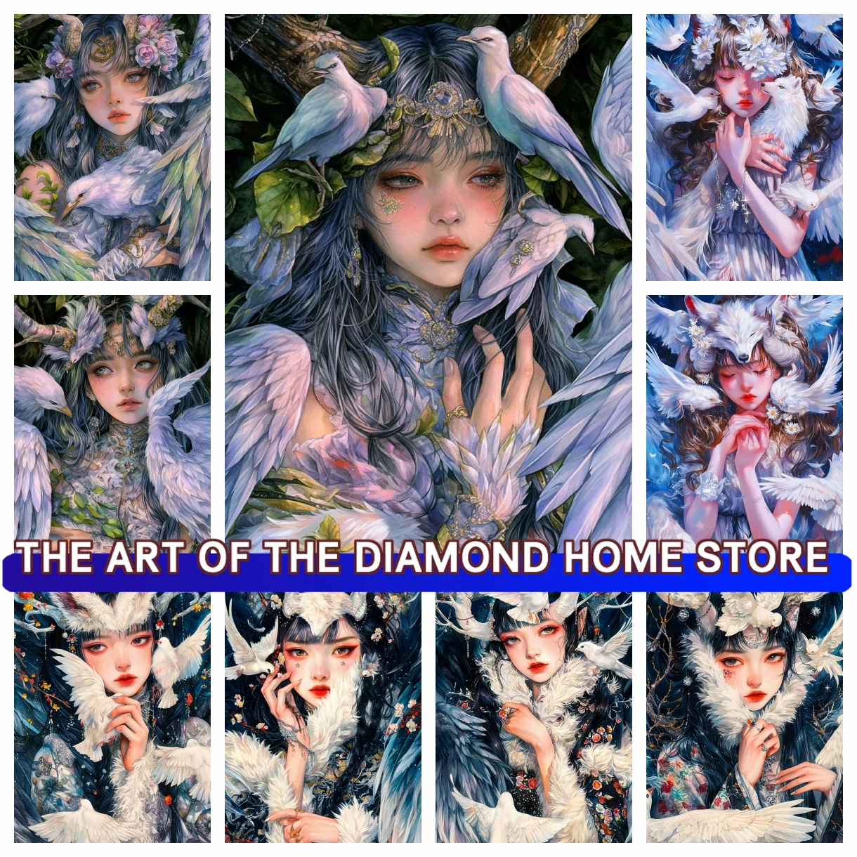 Beautiful Animals and Girls 5D AB Diamond Painting Mosaic Dove Angel Square Round Cross Stitch Rhinestones Embroidery Home Decor