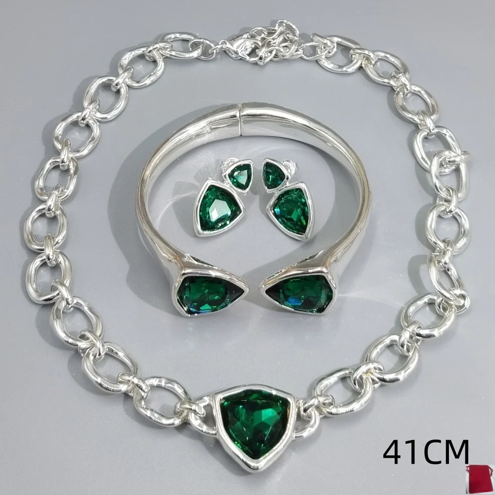 2026 Spain Sparkling Ladies' Style Colorful Zircon Jewelry Three Piece Set Popular Gift