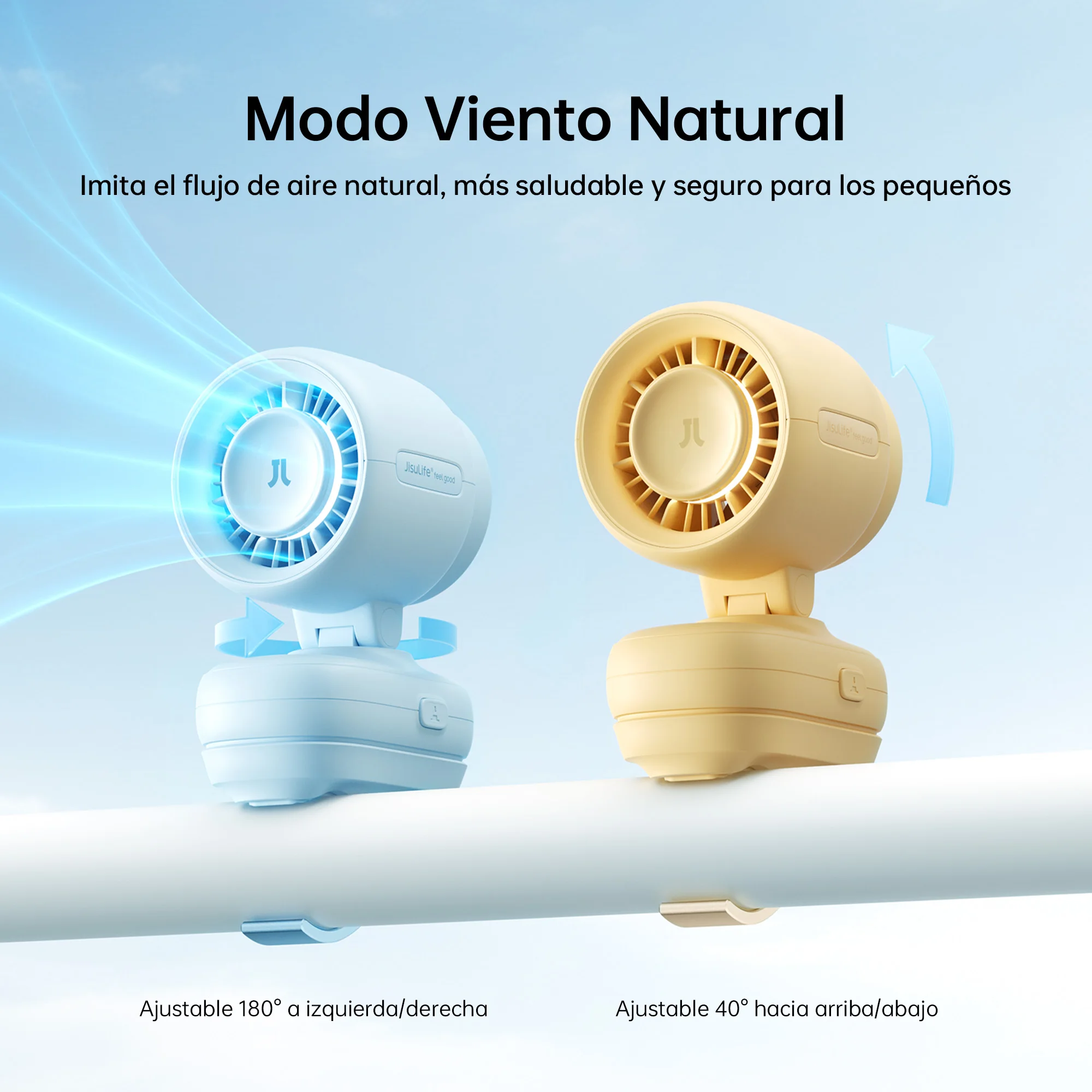 Ventilador Portátil JISULIFE para Carrinho de Bebê com Luz Noturna, 5 Velocidades e Display LED