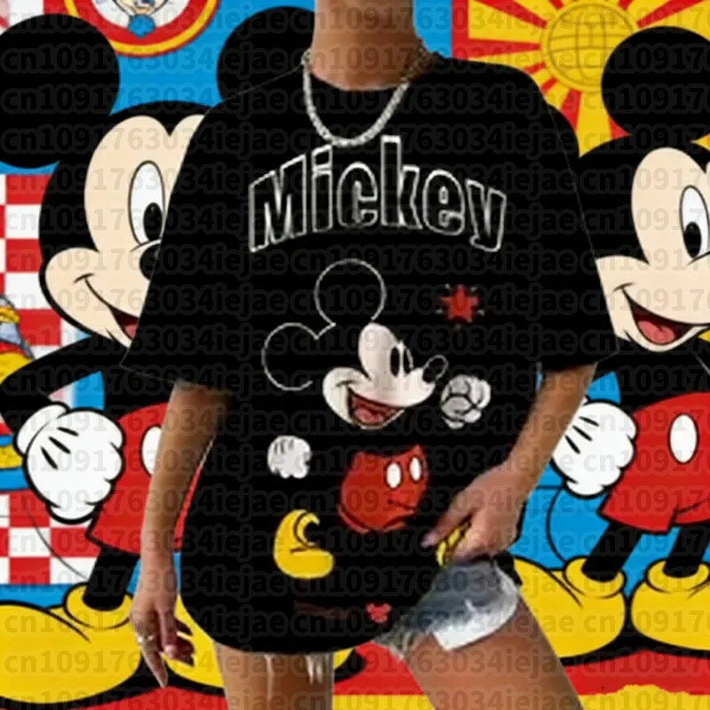 

2025 Summer Disney Cute Women's Mickey Mouse Printed T-shirt Summer Shirt Fashion Ladies Blouses Cartoon Minnie Female Kawaii
