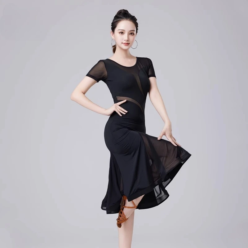 

Sexy and Modern Lace Dress Latin Dance Clothing Female Party Dresses New Dance Summer Short-Sleeved Dress Costume Samba Wear
