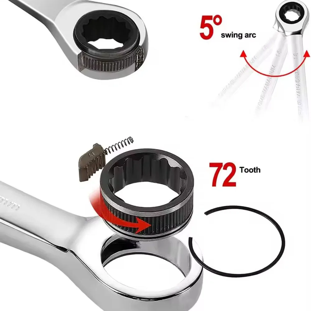 8-24mm Festkopf-Ratschenschlüssel mit 72 Zähnen, Chrom-Vanadium-Stahl für Autoreparaturwerkzeuge, 1 Stück