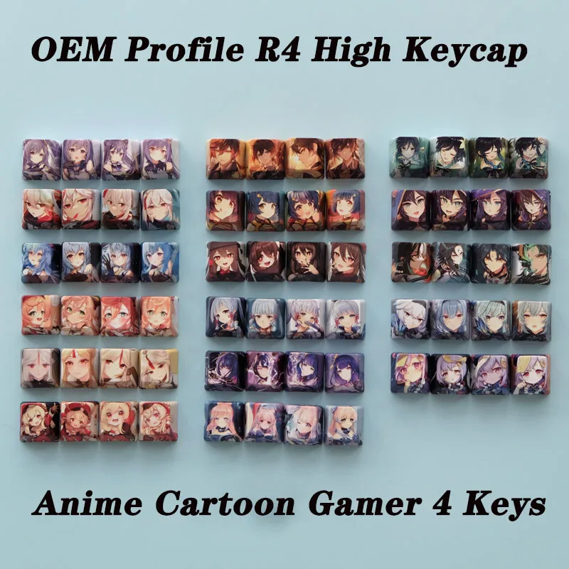 

4 Keys R4 OEM Highly Anime PBT Keycaps Mechanical Keyboard Genshin Impact HuTao Keqing Klee Dye Subbed Teclado Gamer Key cap