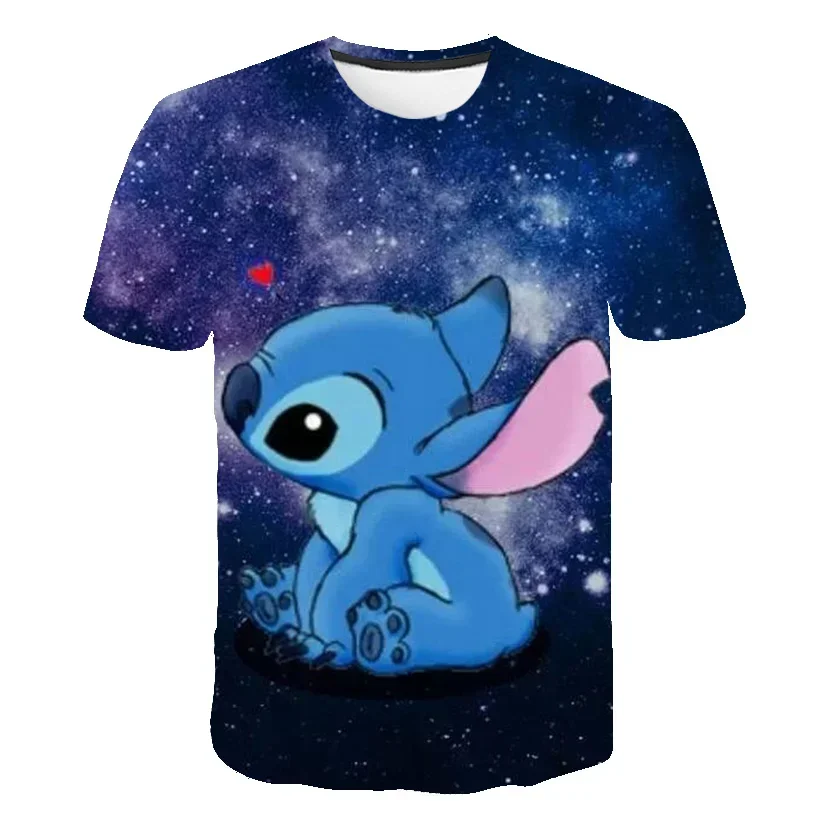 Disney-Children's Stitch 3D Print T-shirts, Kids Stich Tops, Kids Cartoon Tees, Casual Street Clothes, Verão, 2022