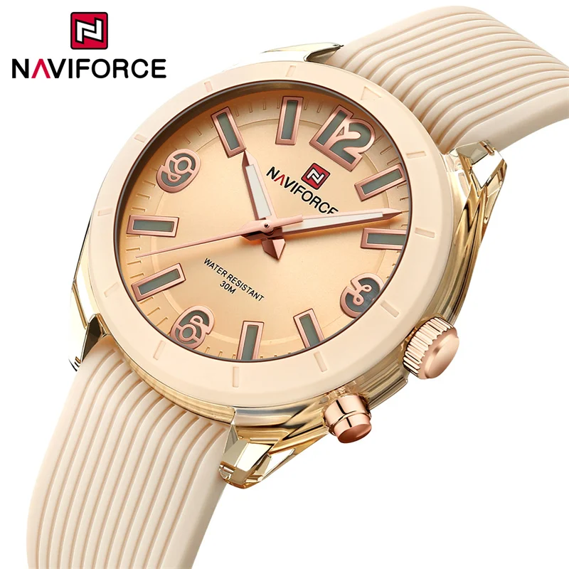 NAVIFORCE Watches For Women Elegant Ladies Fashion Creative Silicone Strap Quartz Wristwatch Waterproof Clock Relogio Feminino