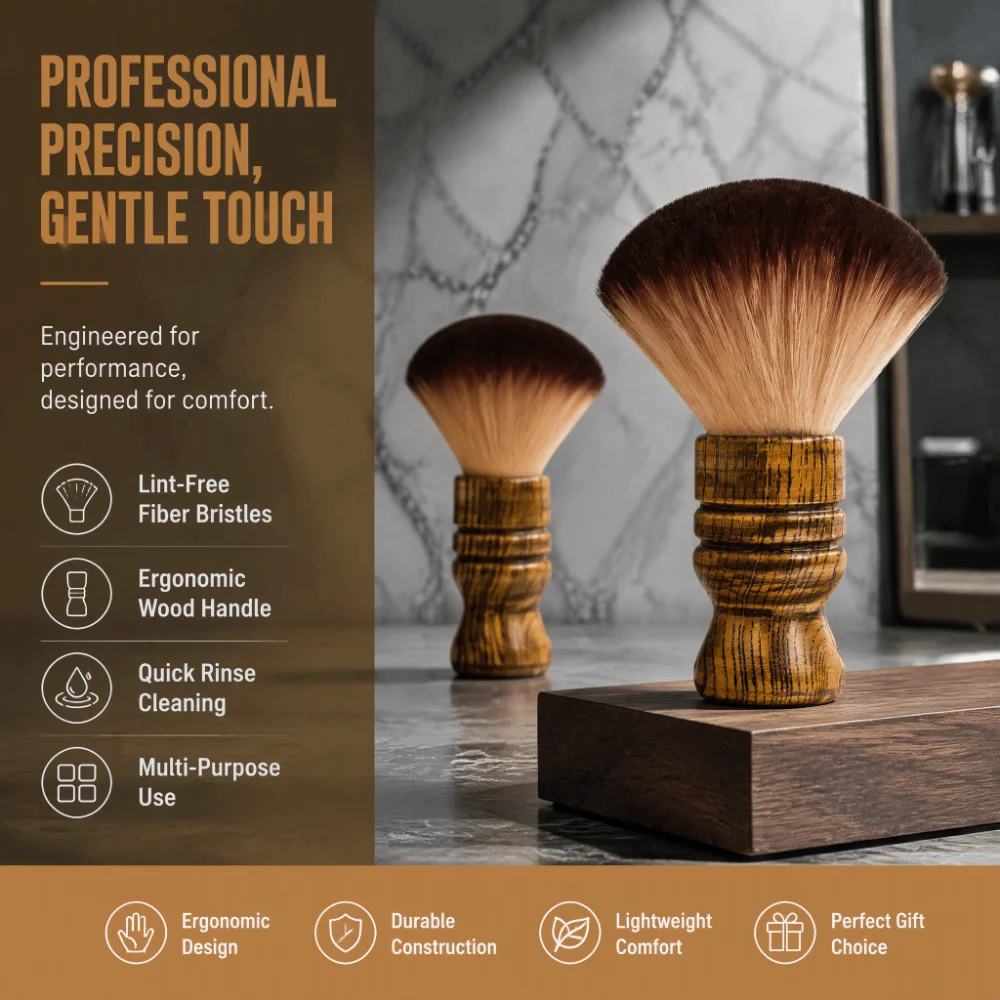 Wooden Handle Neck Duster Brush Nylon Hair 15cm Length Barber Neck Brush Easy To Clean Professional Neck Brush Haircut Shaving