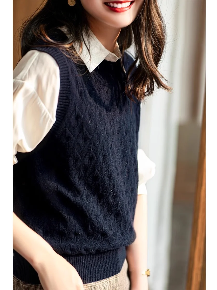 

Faionable Knitted Woolen Sweater Vest Women's Svel Casual All-Match round Ne Twist Flower Design Commute Sle