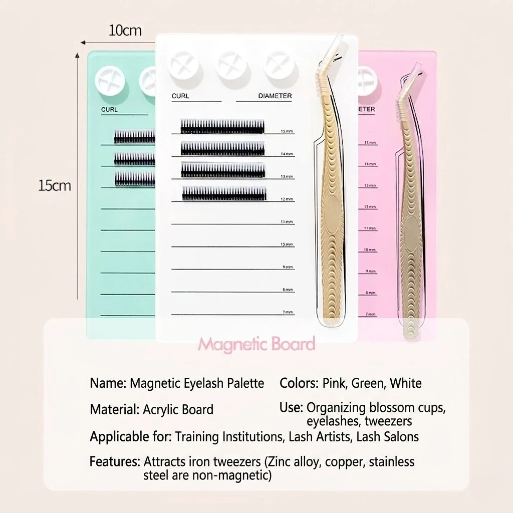Magnetic Eyelash Extension Palette & Glue Holder Pad, Acrylic Lash Tile Organizer Volume Fanning Tray