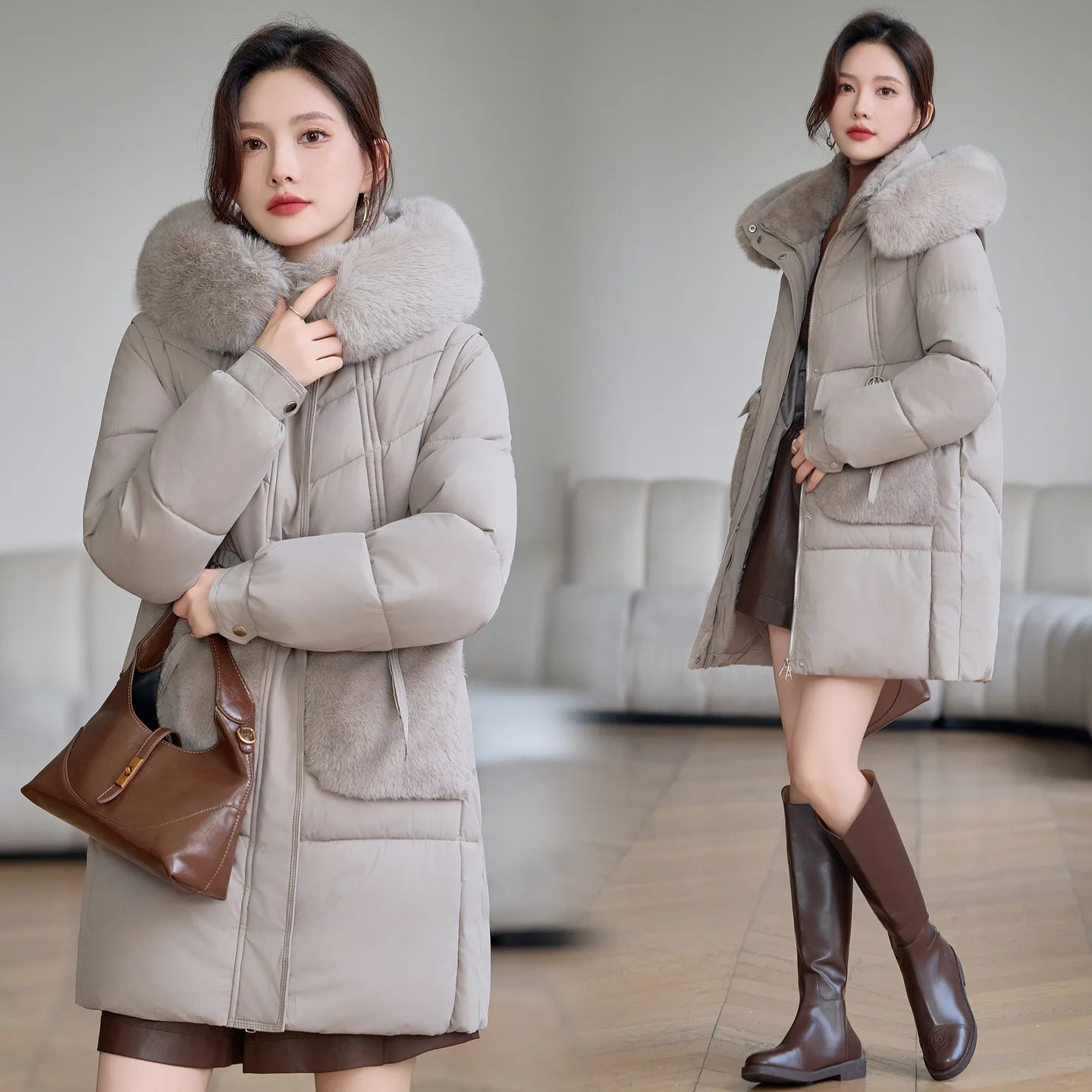 

Sleeves Removable Cotton-padded Jacket Vest Coats Women Parkas Mid Long Outerwear 2025 Winter Fur Collar Down Cotton Coat Female