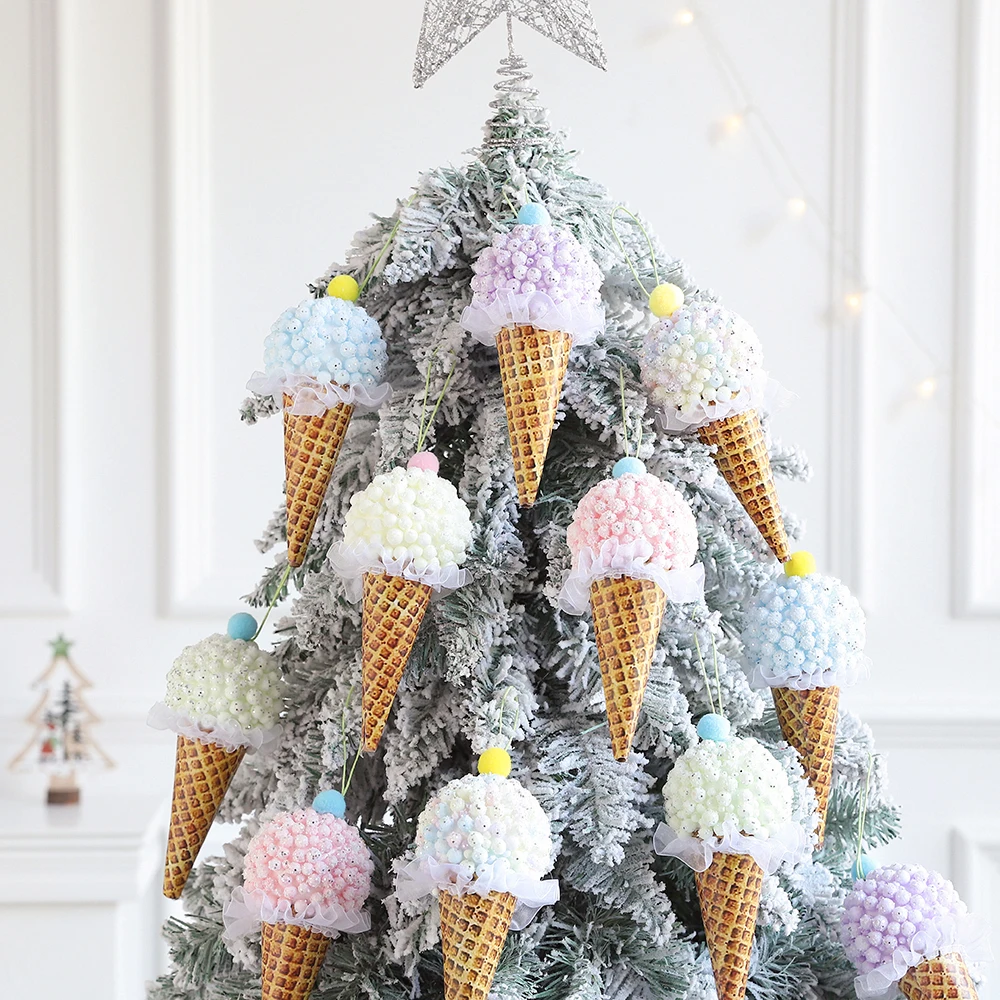 1pc Christmas Decorations Macaron Blue Pink Ice Cream Christmas Party Decorations Xmas Hanging Pendants Navidad New Year Gifts