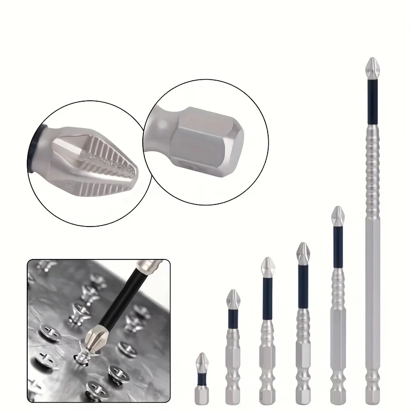 

Набор магнитных отверток из 6 предметов — крестообразные ударные биты K5 с шестигранной ручкой 6,35 мм, противоскользящая ручка для электрических/ручных дрелей