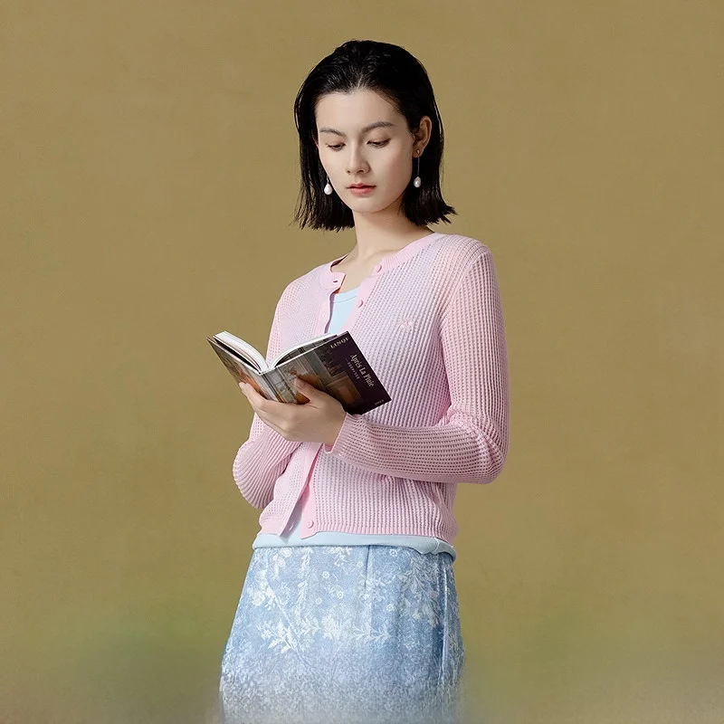 

Women's Breathable Versatile Knitted Jaet New Summer 2025 Textured Feel Lightweight Long Sve round Ne ort Coat