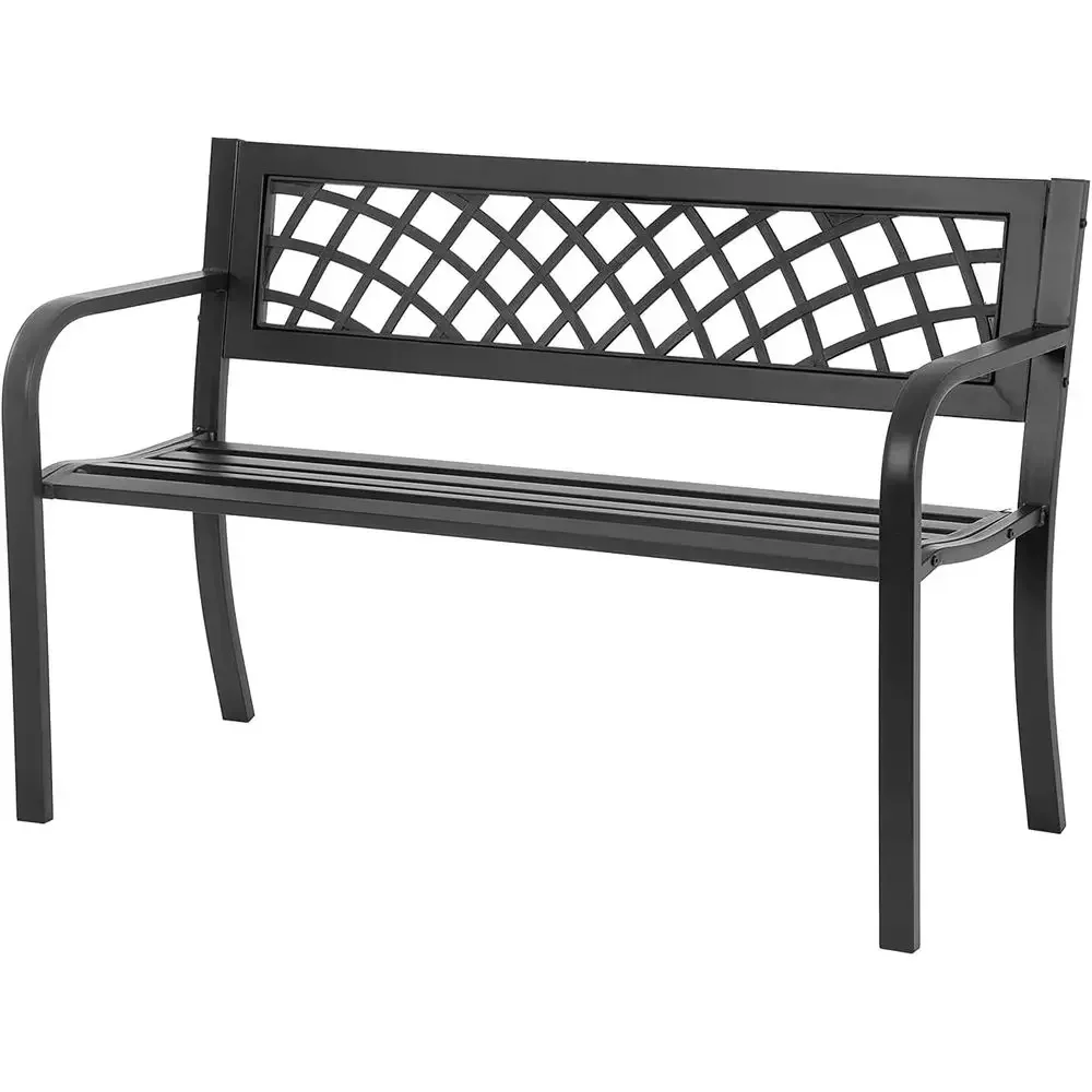 Durable Steel Outdoor Bench with Armrests, 480lb Capacity, 45.5L x 21.7D x 30H, Black
