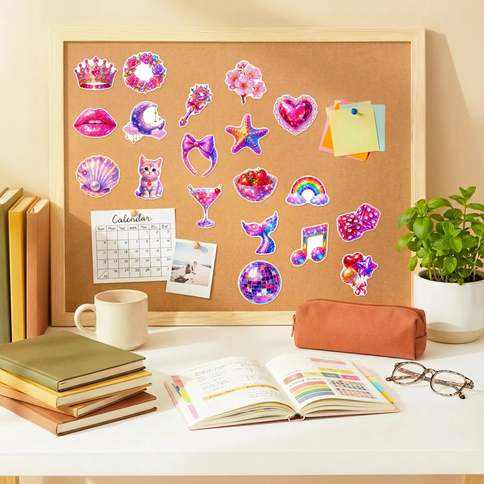 50 PCS Y2K Glitter Pink Cartoon Stickers Dreamy Unicorn Diamond Castle Element Decals Decorate Luggage Helmet Vinyl Decals view 6