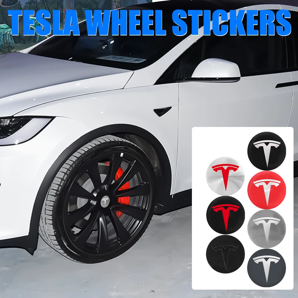 

4Pcs 56mm Car Wheel Hub Center Caps Sticker For Tesla Model 3 Model Y Model S Model X Highland SpaceX Juguete Auto Accessories