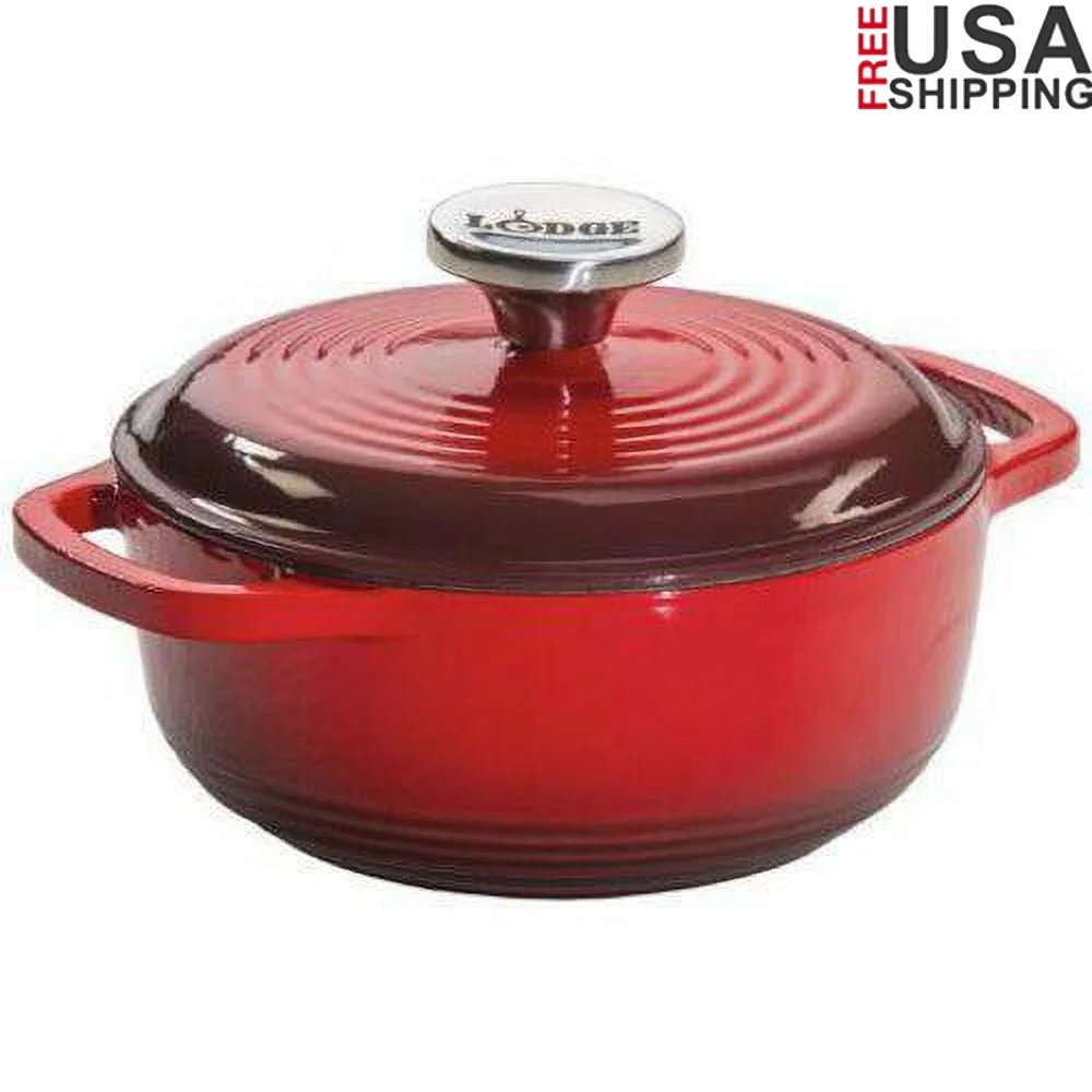 

Enameled Cast Iron Dutch Oven 1.5 Quart Red Kitchen Multitasker Baking Roasting Braising Sautéing Induction Safe Oven Safe