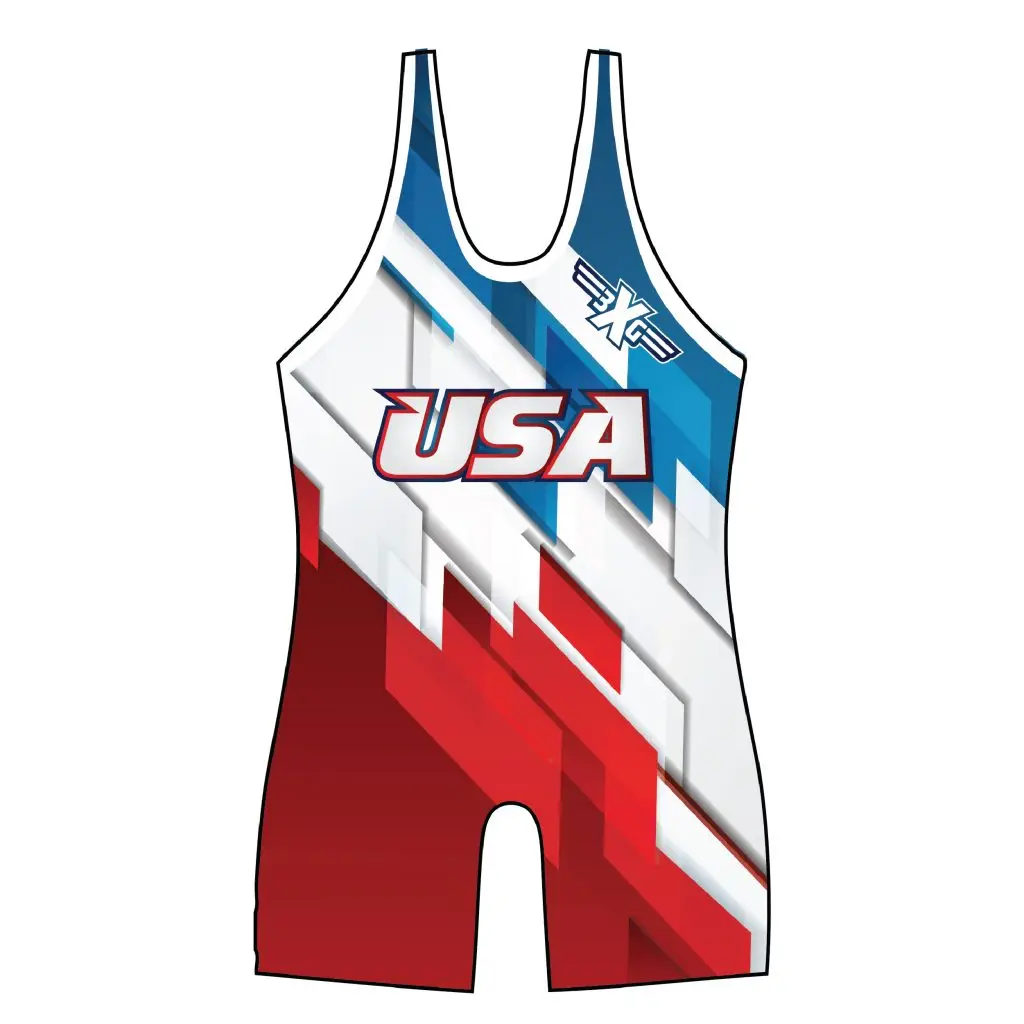 

USA Team Professional Race Clothing Mens Wrestling Singlets Suit Sleeveless Weight Lifting Bodysuit Gym Fitness One-oiece Tights
