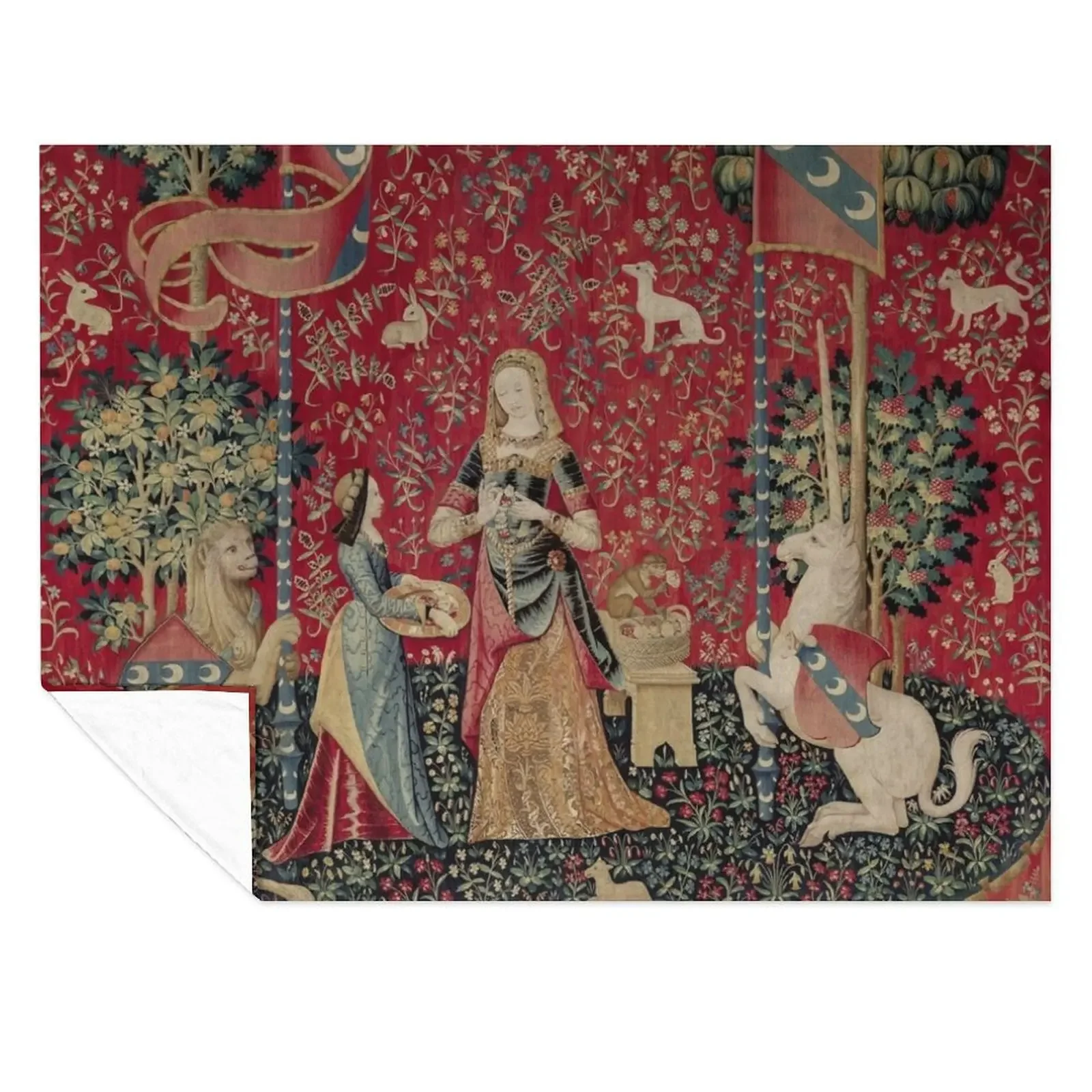 

Lady and Unicorn Medieval Tapestry Five Senses - Smell Throw Blanket Loose Hair Plush Sleeping Bag Blankets