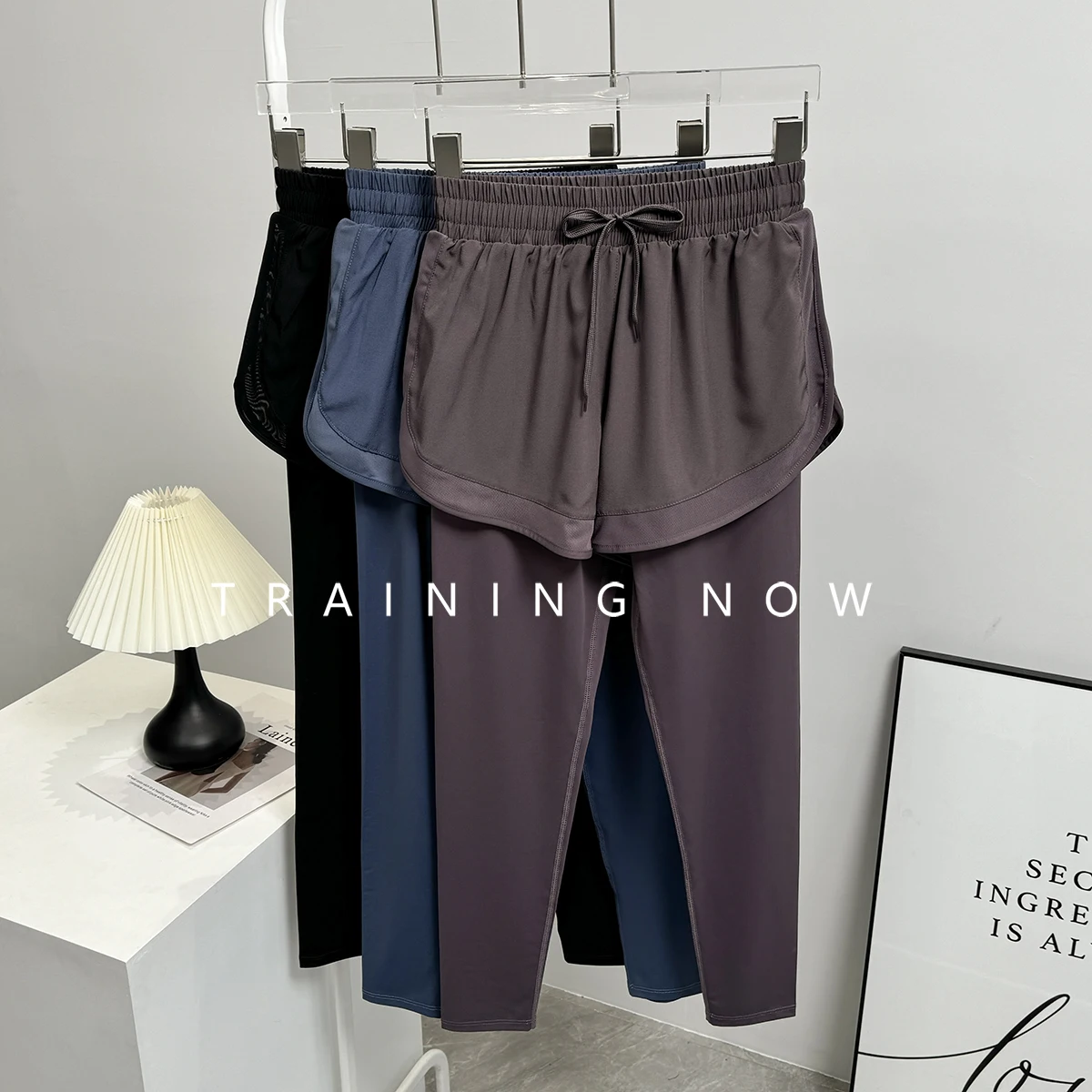 

Sports trousers for women in autumn tight skinny fake two-piece running training quick-drying pants Pilates yoga fitness suit