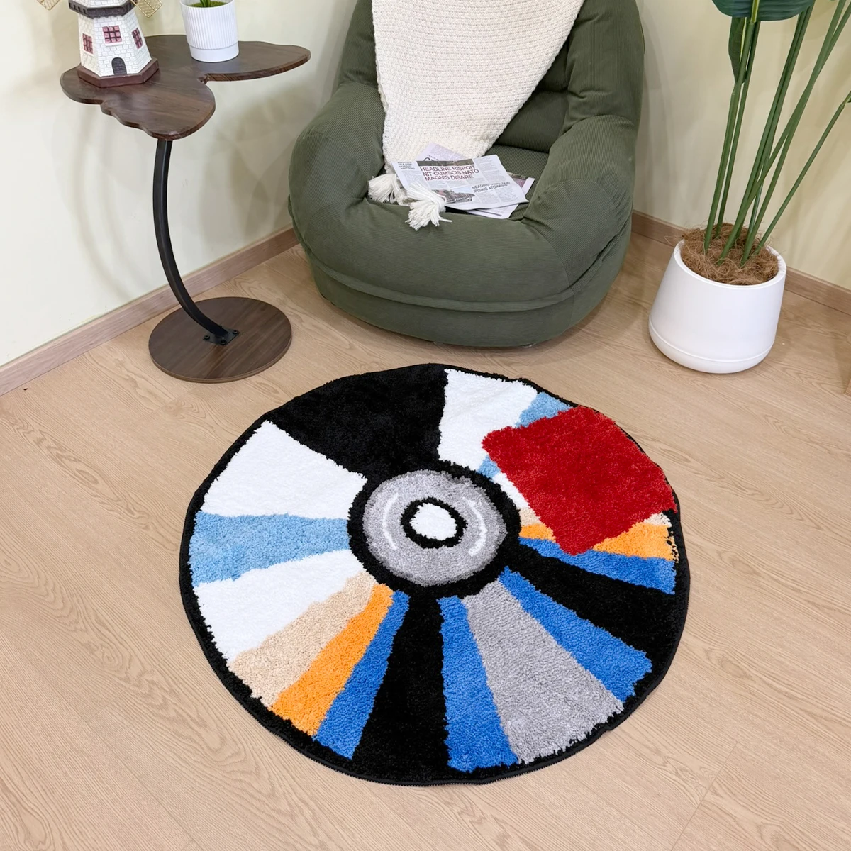 Lebhafter, runder, getufteter Beflockungsteppich in CD-Form, rutschfester 3D-Teppich mit weichem Flor, moderne Heimdekoration für Wohnzimmer und Schlafzimmer – Detail 2