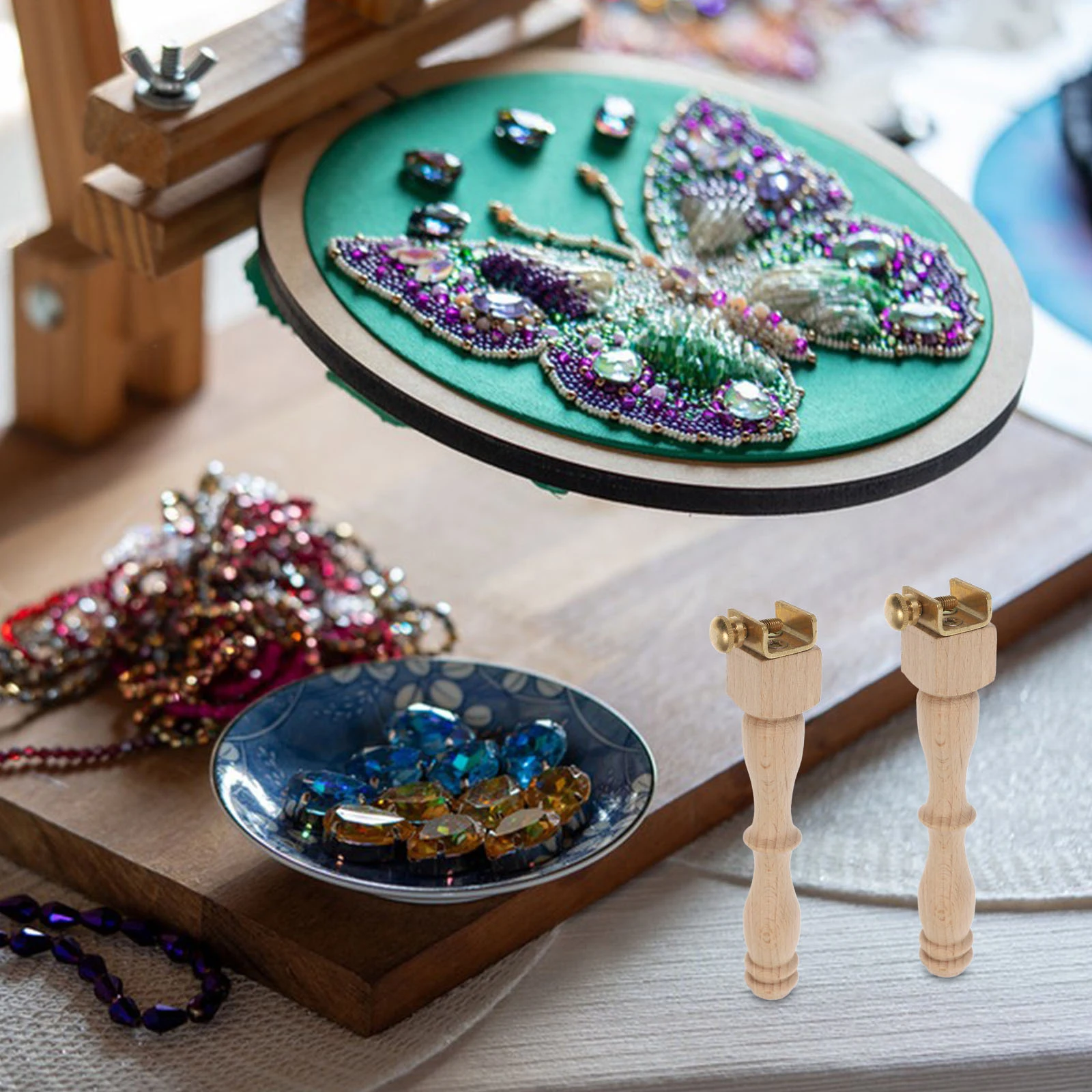 

3Pcs Wood Detachable Embroidery Stand Legs Desktop Frame Leg Holder Stitching Hoop Cross Stitch Needlework Accessory