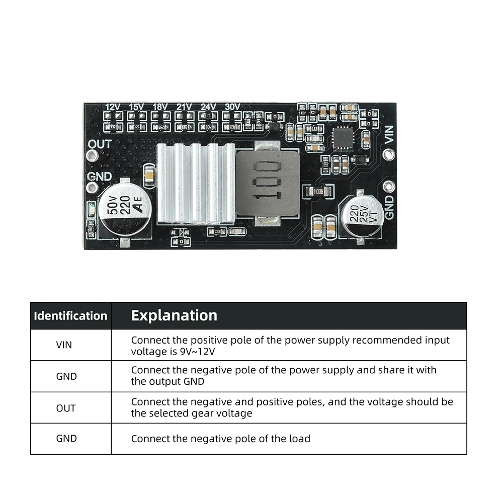 DC-DC 9-12V auf 15V/18V/21V/24V/30V 2A Abwärtswandler-Platine Step-Up-Modul Einstellbare Spannungsversorgung – Detail 11