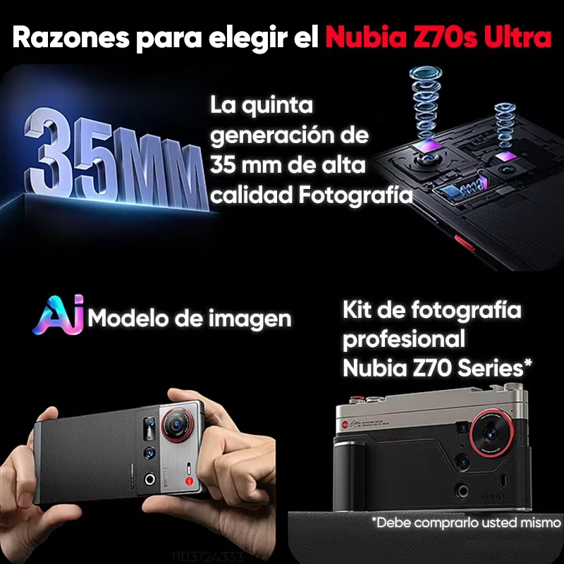 Nubia z70s ultra Photographer Edition 5G Smartphone Snapdragon 8 Elite Pantalla HD de 6,85 «1,5 K Lente de 35 mm 6600 mAh 80 W Carga rápida 3