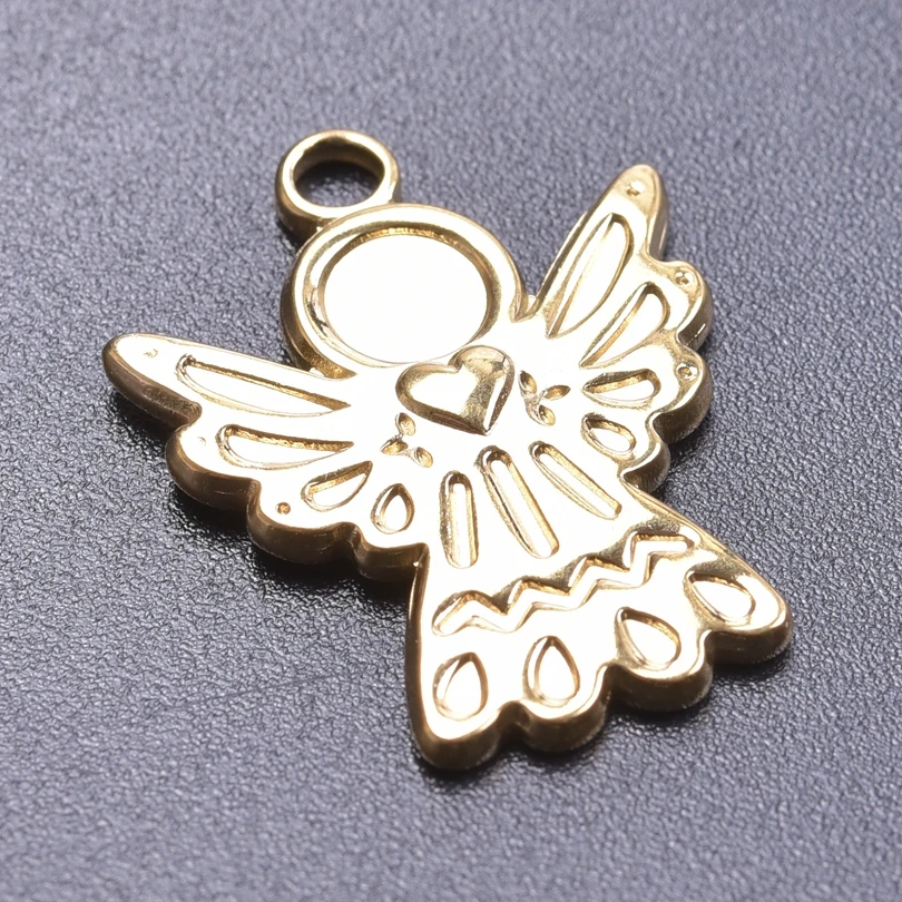 6pcs Heart Sun Angle Pendants Base Flat Bails Round Stainless Steel Charms For Jewelry Making Supplies DIY Enamel Stone Crystal