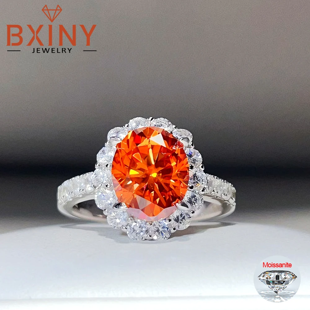 

BXINY 3CT Oval Cut Halo Moissanite Ring 100% S925 Silver for Women GRA Certified Colorful Diamonds Promise Wedding Bands Jewelry