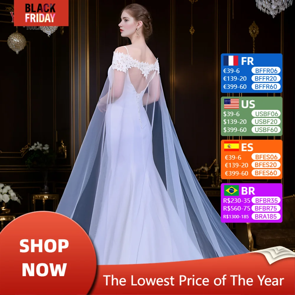 YouLaPan G36 Wedding Cape Veil Long Bridal Jacket Lace Applique Women's Jackets 2024 Shawl Party for Wedding Bridal DIY Bolero