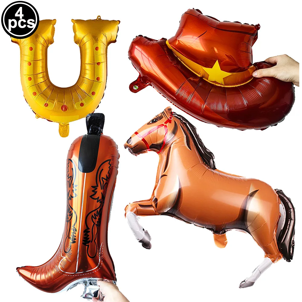 Western Cowboy Pferd Racing Thema Party Dekor Einweg Geschirr Teller Tasse Serviette Tablett Banner Pistole Stiefel Hut Ballon – Detail 2