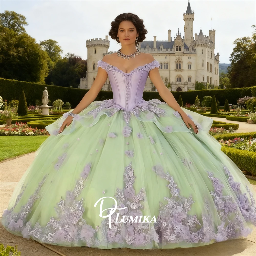 

Classic Quinceanera Dress Corset Floral Appliques Sweet 15 Dresses Customized Size Womens Birthday Party Gowns Mesh Gown