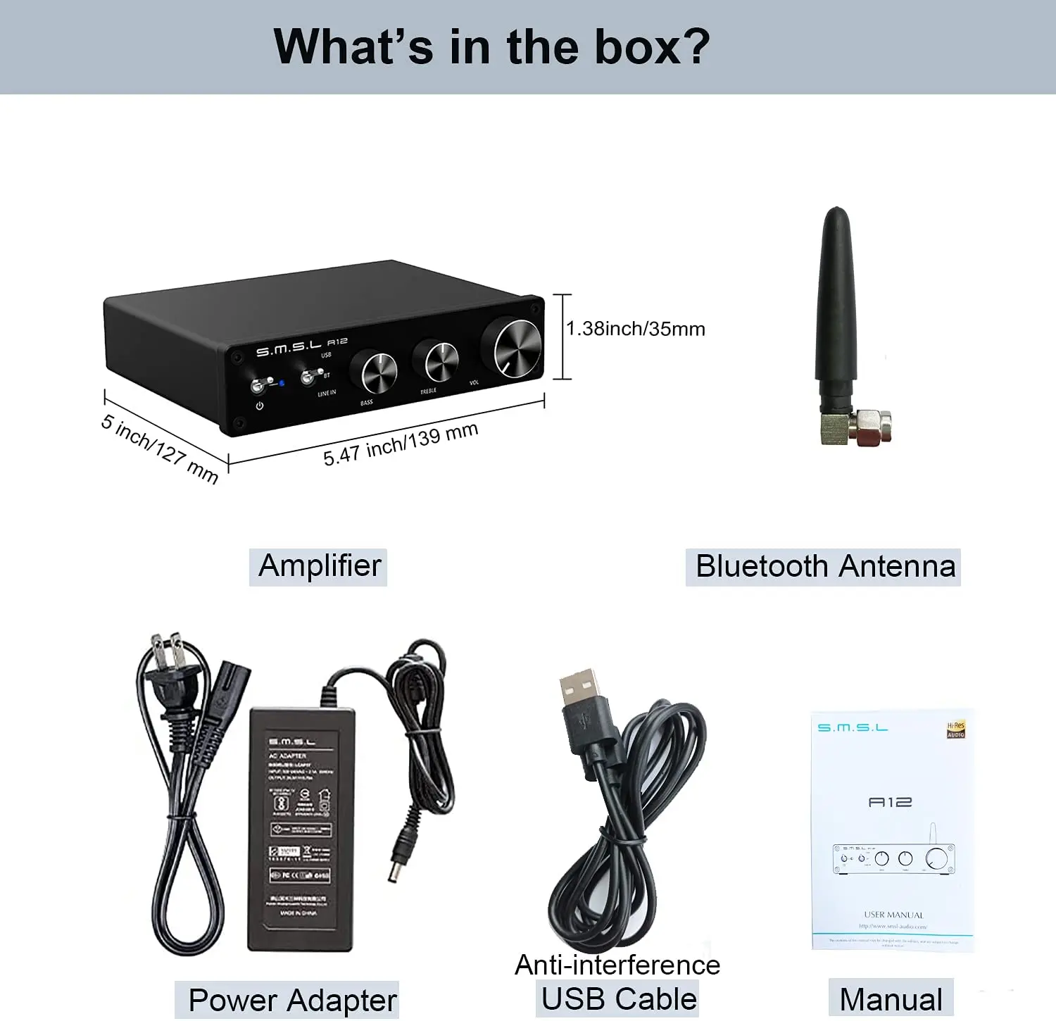 Imagem -06 - Smsl A12 Amplificador de Áudio Digtal Hifi Sound com Bluetooth Classe a Agudos e Bass Home Theater Amplify Speaker