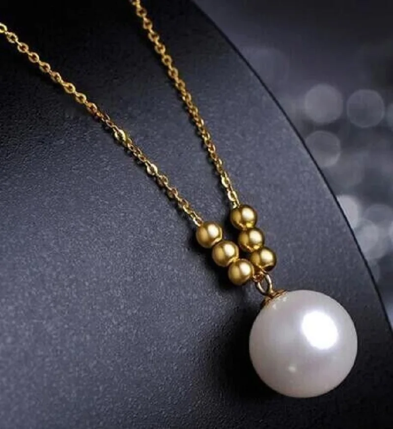 Gorgeous Giant AAAA 11-12mm South China Sea White Round Pearl Pendant Necklace 18K Gold