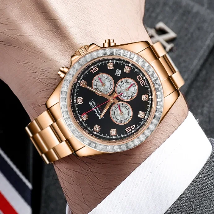 

HANBORO Мужские автоматические часы 42 мм Механические наручные часы 50 м Водонепроницаемые светящиеся 43 шт. Хрустальный ободок Мультициферблат Месяц Неделя Дата