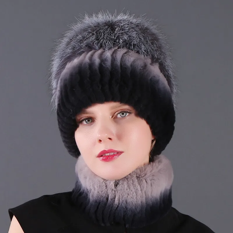 

New fur accessories Women's versatile and warm hat scarf two-piece set adult