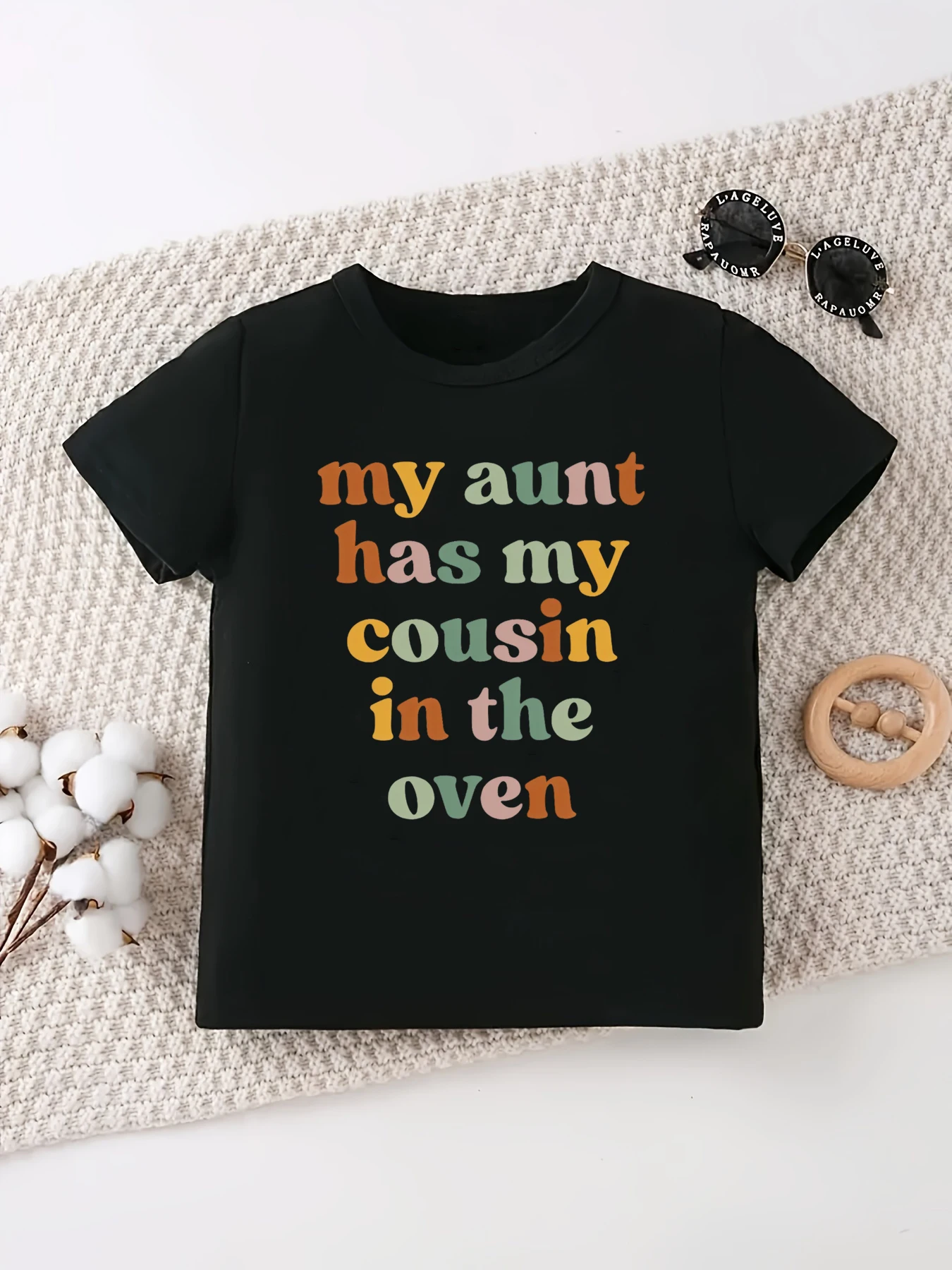 

Retro My Aunt Has My Cousin In The Oven Letter Printed T Shirt Girls/Boys Pregnancy Announcement Shirt Toddler Shirt